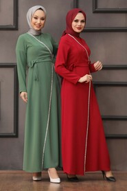 Almond Green Hijab Evening Dress 40581CY - 2