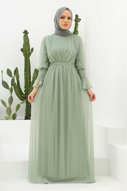  Almond Green Turkish Hijab Bridesmaid Dress 5367CY - 1