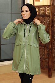 Almond Green Hijab Faux Leather Cap 50204CY - 2