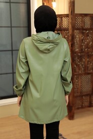 Almond Green Hijab Faux Leather Cap 50204CY - 3