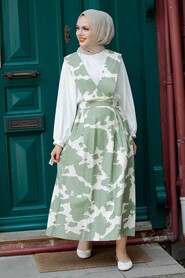 Almond Green Hijab Gilet Dress 1274CY - 1