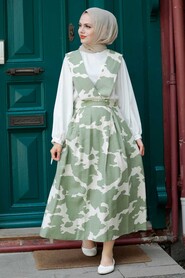 Almond Green Hijab Gilet Dress 1274CY - 2