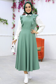 Almond Green Hijab Gilet Dress 582CY - 1