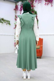 Almond Green Hijab Gilet Dress 582CY - 3