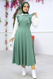 Almond Green Hijab Gilet Dress 582CY - 2