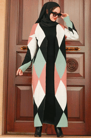 Almond Green Hijab Knitear Suit Dress 31810CY - 1