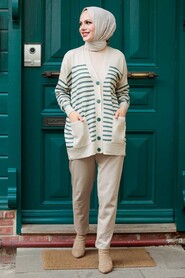 Almond Green Hijab Knitwear Cardigan 2684CY - 1