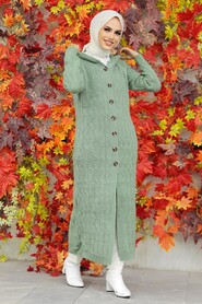 Almond Green Hijab Knitwear Cardigan 70250CY - 2