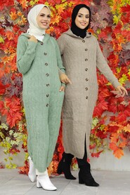 Almond Green Hijab Knitwear Cardigan 70250CY - 3