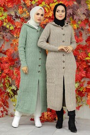 Almond Green Hijab Knitwear Cardigan 70250CY - 4