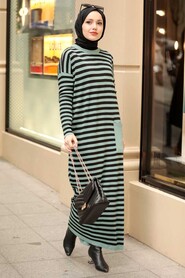 Almond Green Hijab Knitwear Dress 33371CY - 1