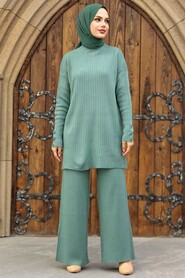 Almond Green Hijab Knitwear Suit Dress 4052CY - 2