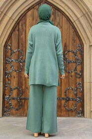 Almond Green Hijab Knitwear Suit Dress 4052CY - 3