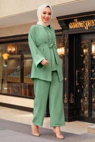 Almond Green Hijab Suit Dress 1104CY - 1