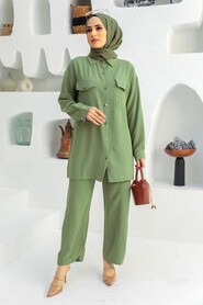 Almond Green Hijab Suit Dress 16041CY - 2