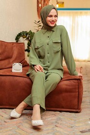 Almond Green Hijab Suit Dress 16041CY - 3