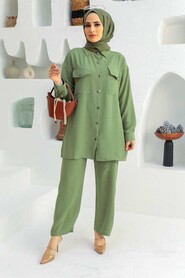 Almond Green Hijab Suit Dress 16041CY - 1
