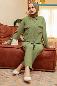 Almond Green Hijab Suit Dress 16041CY - 4