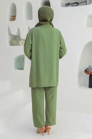 Almond Green Hijab Suit Dress 16041CY - 5