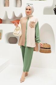 Almond Green Hijab Suit Dress 229031CY - 4