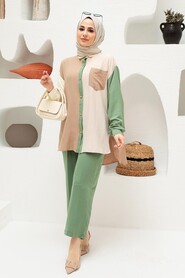 Almond Green Hijab Suit Dress 229031CY - 3