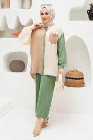 Almond Green Hijab Suit Dress 229031CY - 1