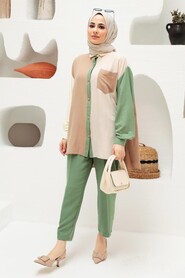 Almond Green Hijab Suit Dress 229031CY - 2