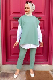 Almond Green Hijab Suit Dress 253CY - 1