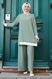 Almond Green Hijab Suit Dress 40250CY - 1