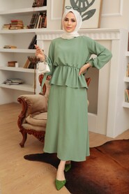 Almond Green Hijab Suit Dress 50041CY - 1