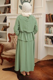 Almond Green Hijab Suit Dress 50041CY - 2