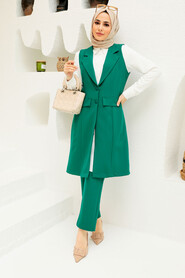 Almond Green Hijab Suit Dress 5682CY - 2