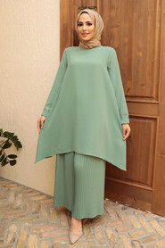 Almond Green Hijab Suit Dress 5715CY - 2