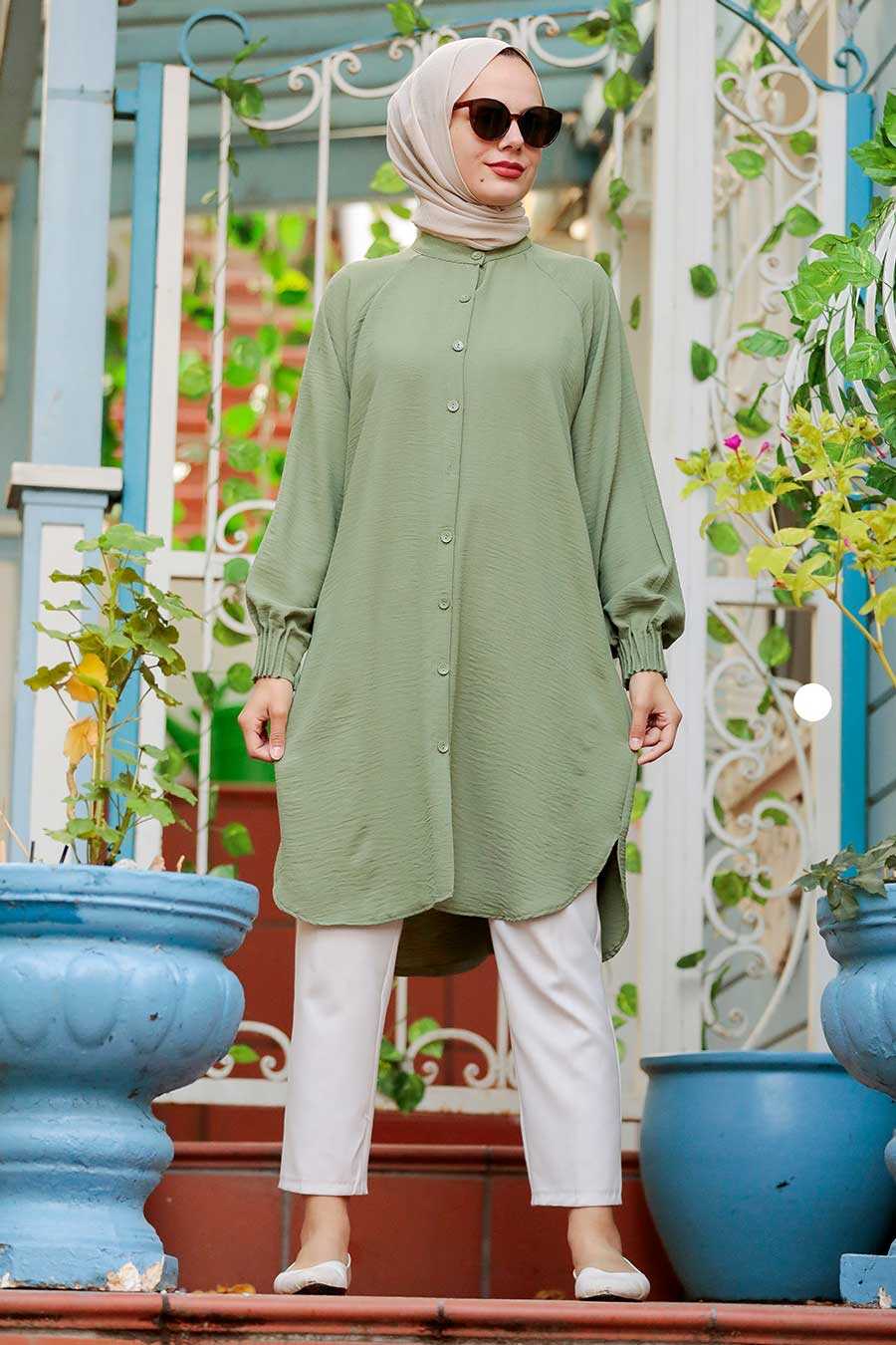 Almond Green Hijab Tunic 2433CY - Neva-style.com