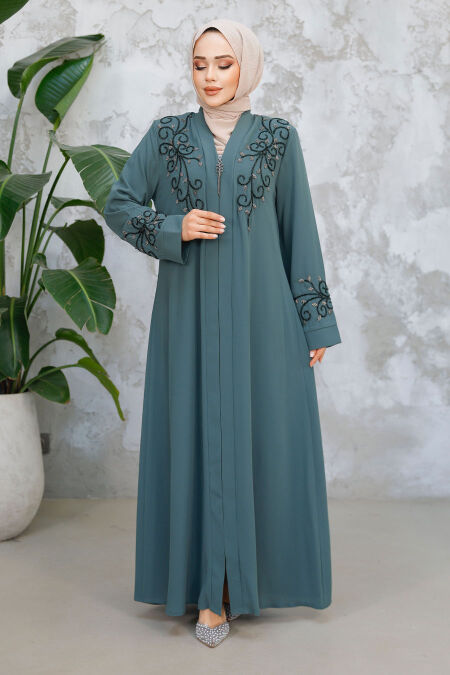 Almond Green Modest Abaya For Women 29107CY - NEVA STYLE