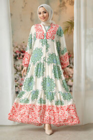 Almond Green Modest Floral Dress 18234CY - 2