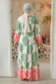 Almond Green Modest Floral Dress 18234CY - 3