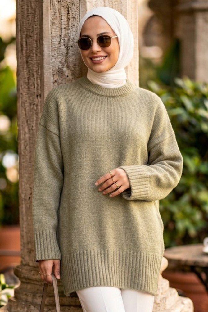 Almond Green Modest Knit Sweater 87181CY - 