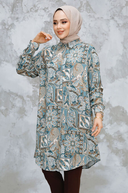 Almond Green Modest Tunic 11725CY - NEVA STYLE