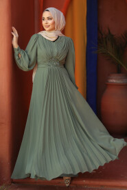 Almond Green Modest Wedding Dress 4448CY - 2