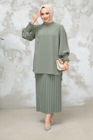 Almond Green Plus Size Skirted Dual Suit 10991CY - 2