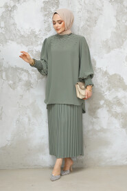 Almond Green Plus Size Skirted Dual Suit 10991CY 