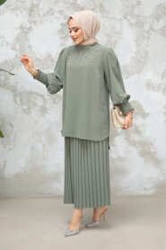 Almond Green Plus Size Skirted Dual Suit 10991CY - 3