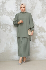 Almond Green Plus Size Skirted Dual Suit 10991CY - 4
