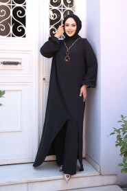 Asymmetric Detailed Black Modest Two-Piece Set 76321S - 2