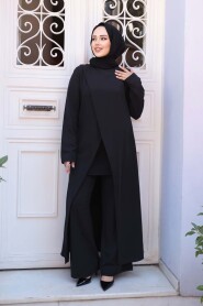 Asymmetric Detailed Black Modest Two-Piece Set 76471S - 2