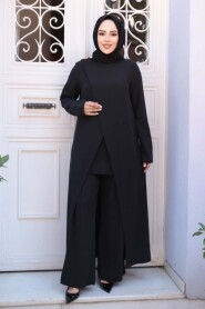 Asymmetric Detailed Black Modest Two-Piece Set 76471S - 1