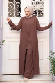 Asymmetric Detailed Brown Modest Two-Piece Set 76471KH - 1