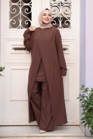 Asymmetric Detailed Brown Modest Two-Piece Set 76471KH - 2