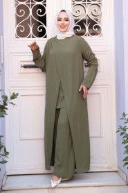 Asymmetric Detailed Khaki Modest Two-Piece Set 76471HK - 2